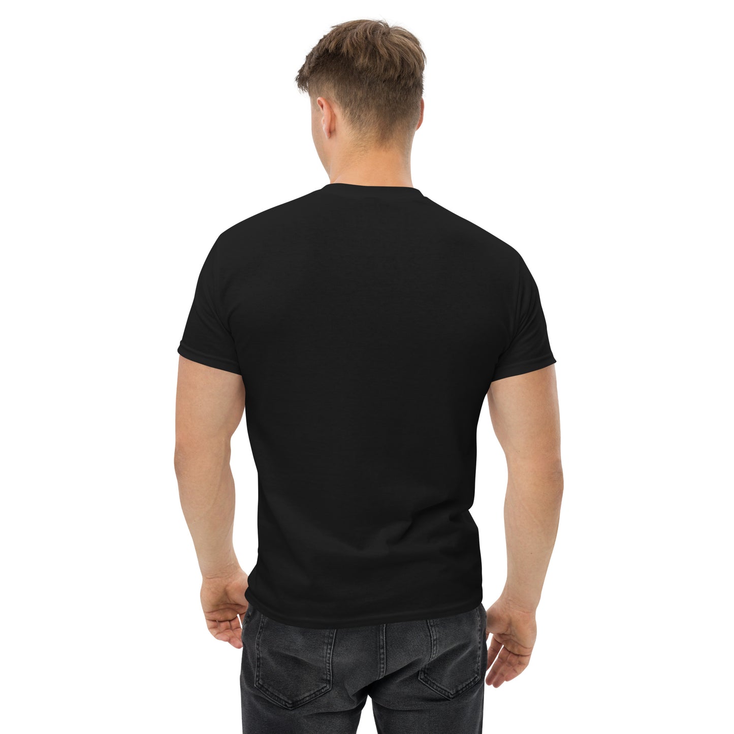 Herren-T-Shirt mit buntem Aufdruck.